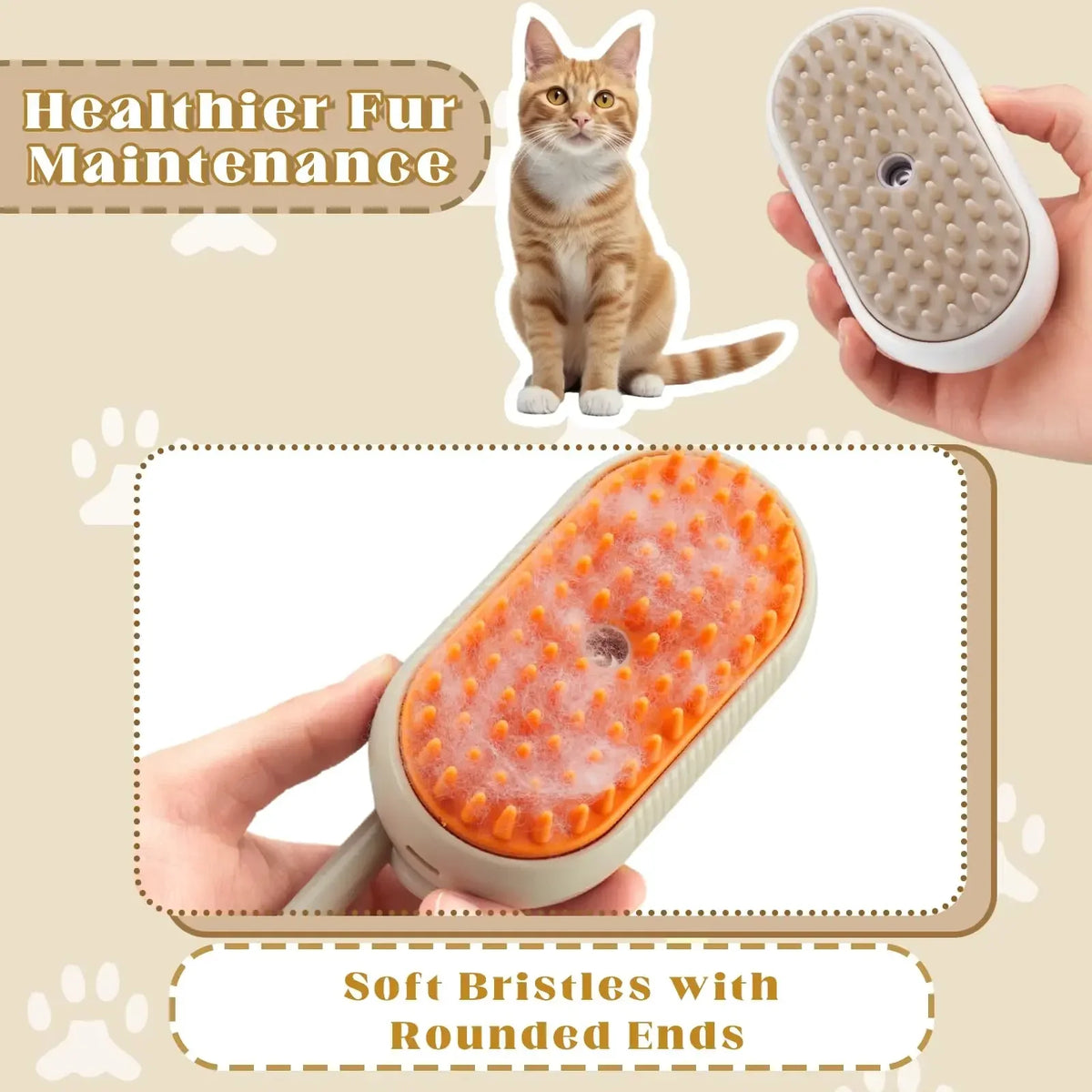3-in-1 Rechargeable Pet Grooming Brush with Mist Spray – Cat & Dog Hair Remover, Massage Comb for Shedding & Detangling