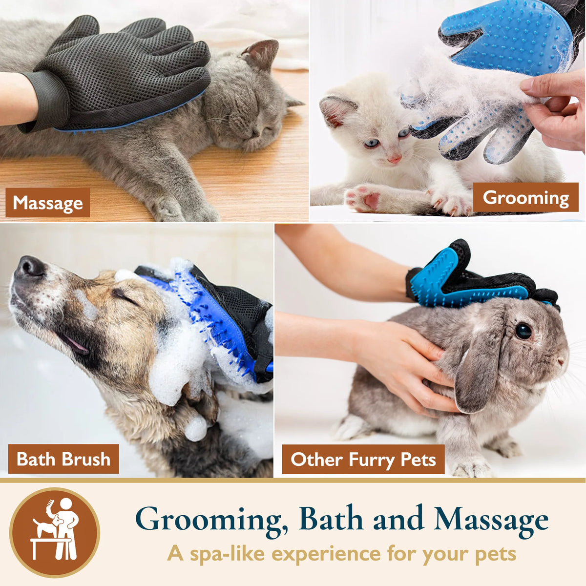 Pet Hair Remover Roller & Grooming Gloves Set – Reusable Dog & Cat Fur Remover for Sofas, Carpets, Beds & Furniture