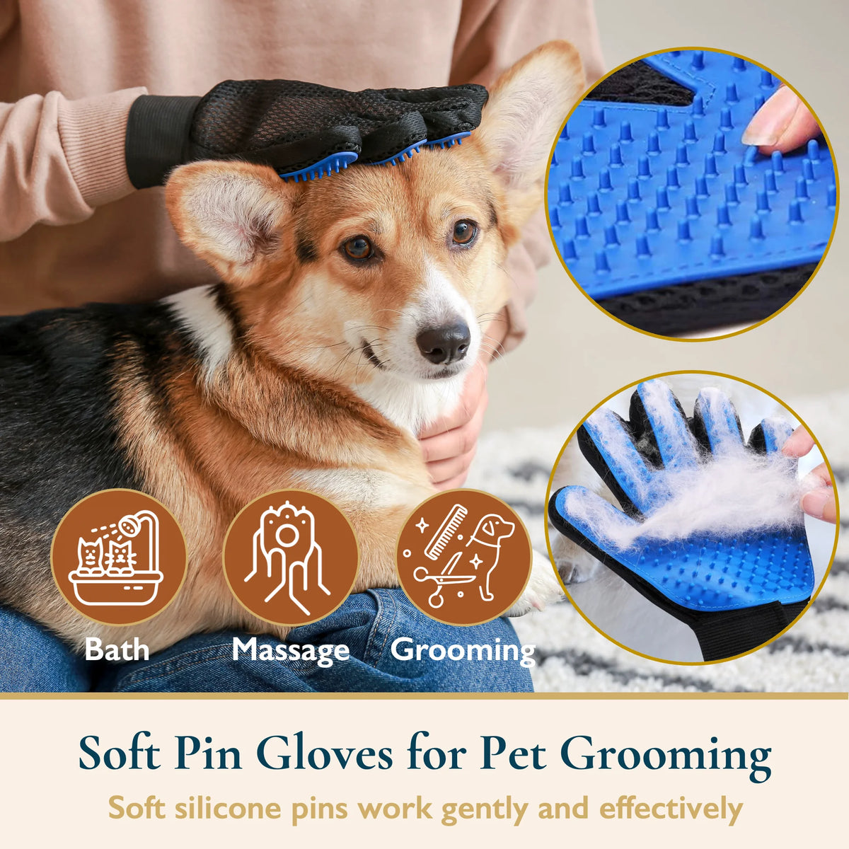 Pet Hair Remover Roller & Grooming Gloves Set – Reusable Dog & Cat Fur Remover for Sofas, Carpets, Beds & Furniture