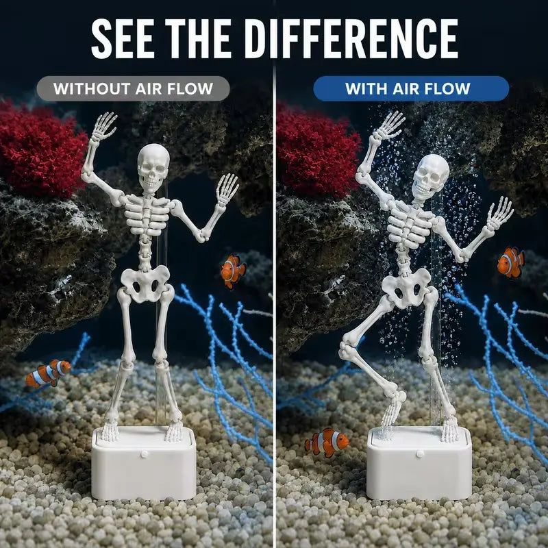 3D Printed Skeleton Aquarium Decoration – Funny Movable Fish Tank Ornament for Halloween & Spooky Aquascaping