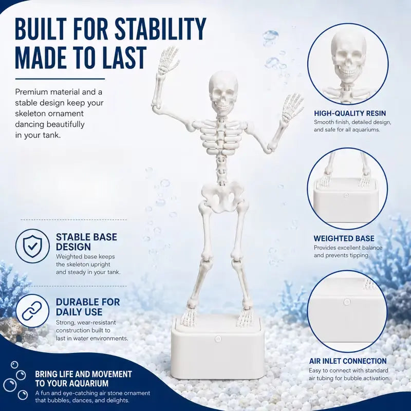 3D Printed Skeleton Aquarium Decoration – Funny Movable Fish Tank Ornament for Halloween & Spooky Aquascaping
