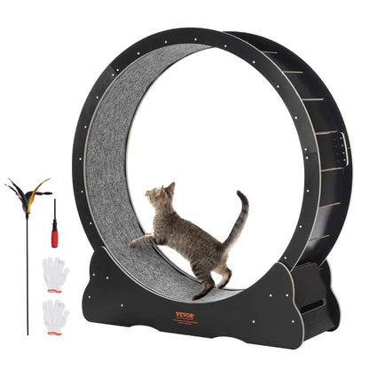 VEVOR 43.3" Wooden Cat Exercise Wheel – Quiet Indoor Cat Treadmill with Detachable Mat, Stable Base & 25 lb Capacity