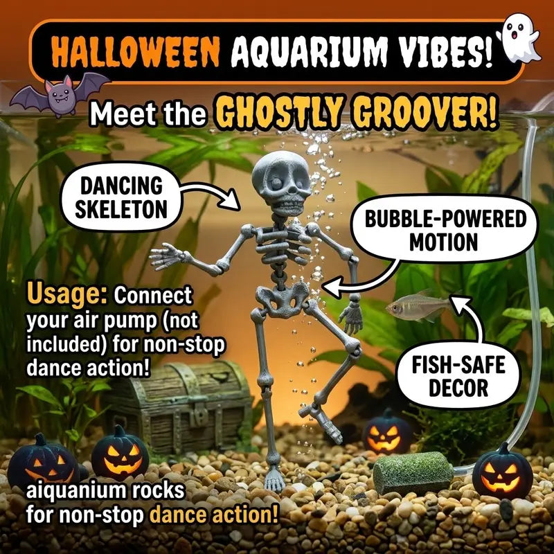 3D Printed Skeleton Aquarium Decoration – Funny Movable Fish Tank Ornament for Halloween & Spooky Aquascaping