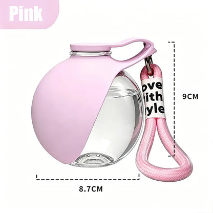 2-in-1 Portable Dog Water Bottle with Foldable Silicone Bowl – Leak-Resistant Travel Pet Bottle with Lanyard
