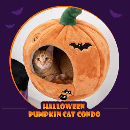 HOOMIC Halloween Cat Tree 43"/47" – 3-Level Gothic Cat Tower with 2 Condos, Sisal Scratchers, Ramp & Bat Toy