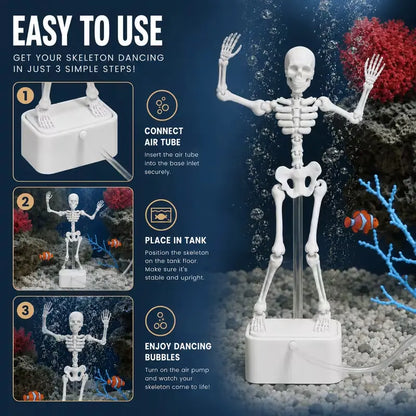 3D Printed Skeleton Aquarium Decoration – Funny Movable Fish Tank Ornament for Halloween & Spooky Aquascaping