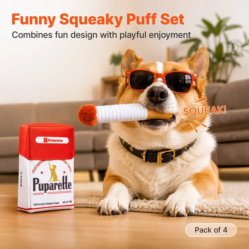Potaroma 4-Pack Squeaky Plush Dog Toys with Treat-Hiding Storage Bag – Interactive Enrichment Toys for Small & Medium Dogs