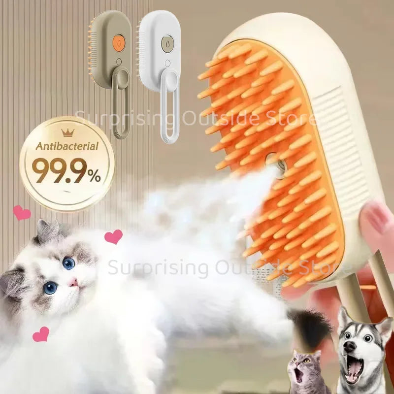 3-in-1 Rechargeable Pet Grooming Brush with Mist Spray – Cat & Dog Hair Remover, Massage Comb for Shedding & Detangling