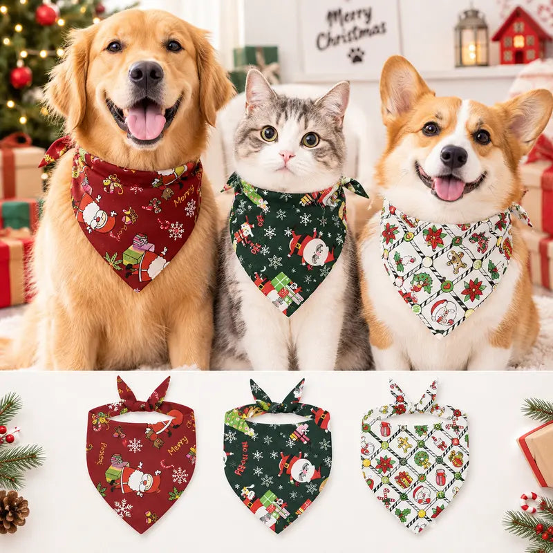 3-Pack Halloween & Christmas Pet Bandanas – Festive Tie-On Dog & Cat Scarves for Holiday Photos, Parties & Everyday Wear