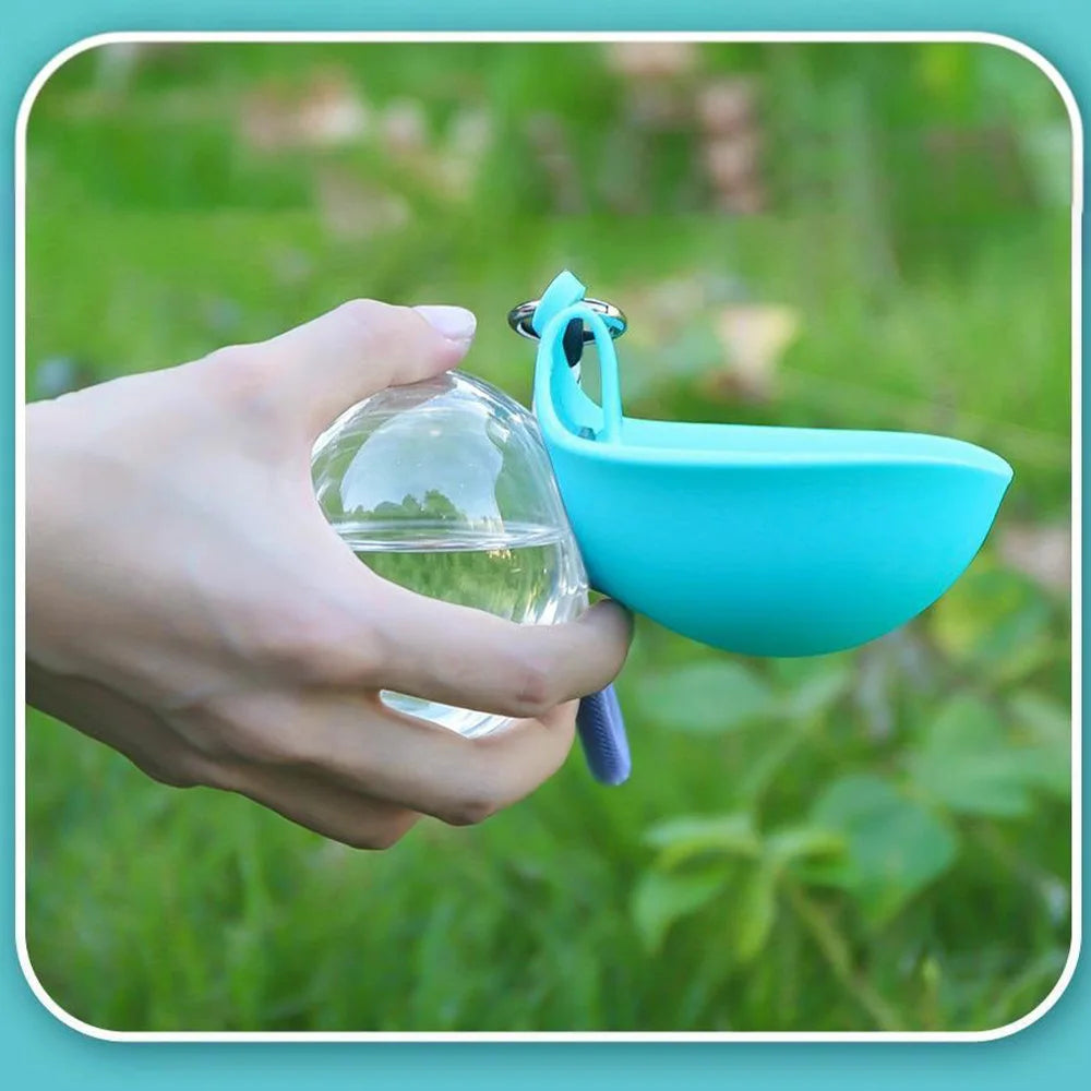 2-in-1 Portable Dog Water Bottle with Foldable Silicone Bowl – Leak-Resistant Travel Pet Bottle with Lanyard