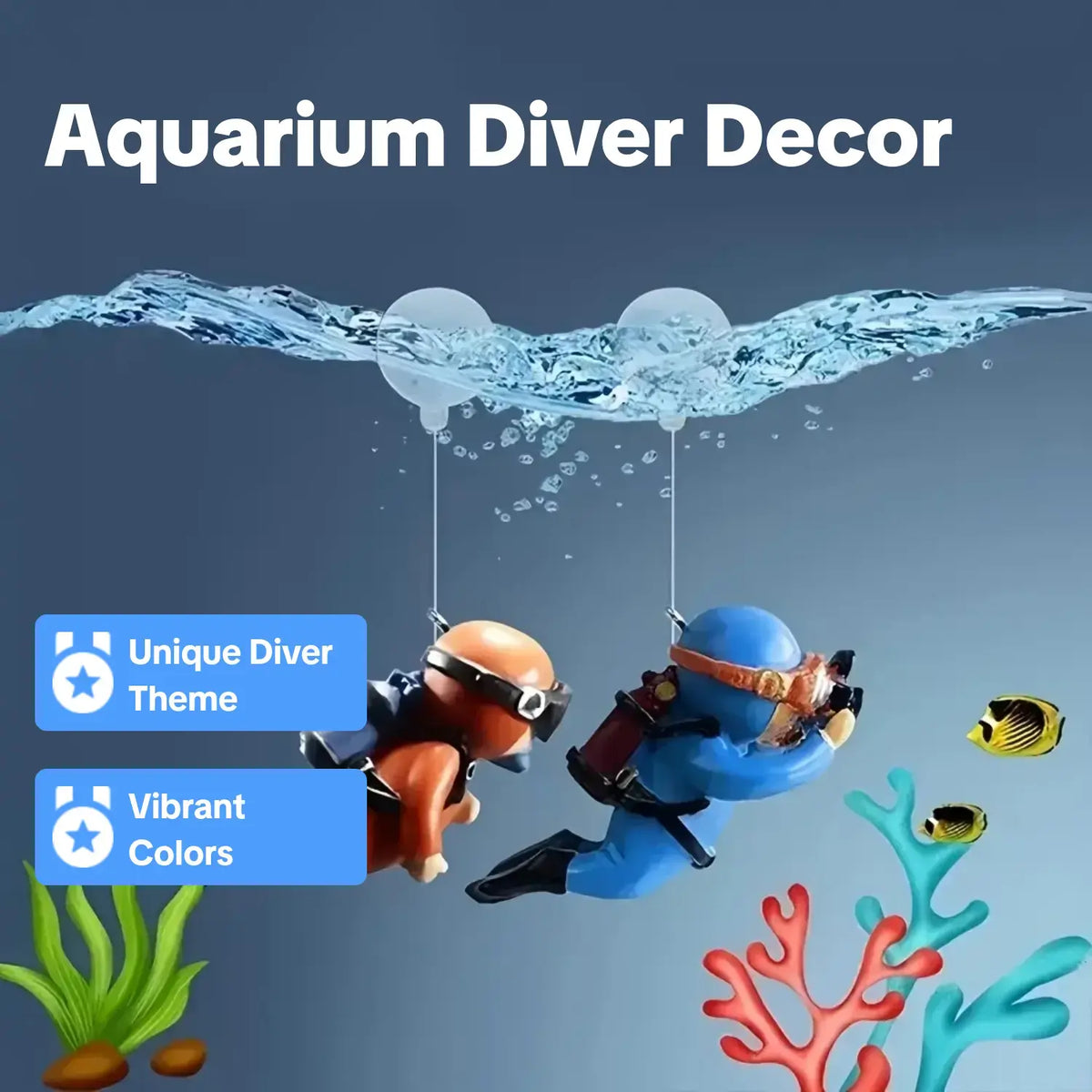 4-Piece Floating Aquarium Diver Decoration Set – Fun Fish Tank Ornaments & Underwater Landscape Accessories