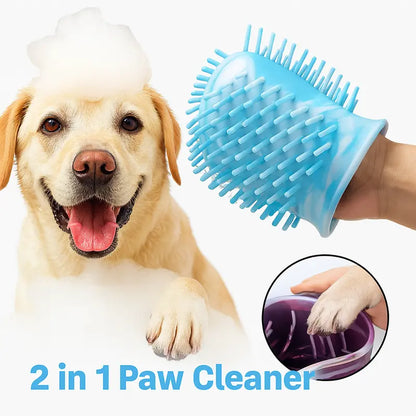 2-in-1 Silicone Dog Paw Cleaner & Grooming Brush with Carabiner