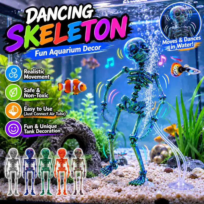 3D Printed Skeleton Aquarium Decoration – Funny Movable Fish Tank Ornament for Halloween & Spooky Aquascaping
