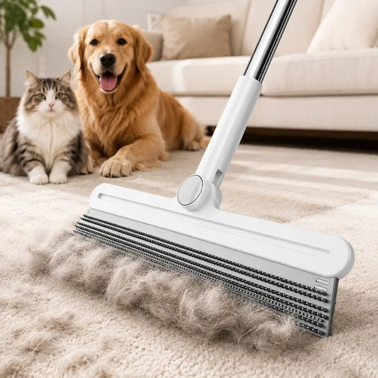 Pet Hair Remover Broom & Carpet Scraper – Reusable 180° Rotating Squeegee for Dog & Cat Hair, Rugs, Couches & Floors