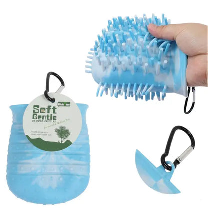 2-in-1 Silicone Dog Paw Cleaner & Grooming Brush with Carabiner