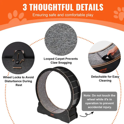 VEVOR 43.3" Wooden Cat Exercise Wheel – Quiet Indoor Cat Treadmill with Detachable Mat, Stable Base & 25 lb Capacity