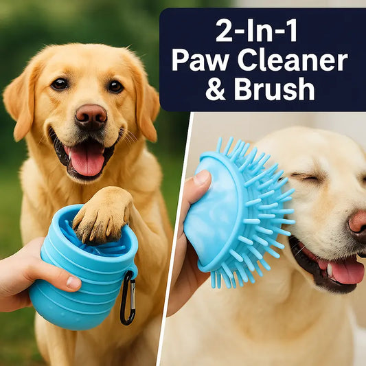 2-in-1 Silicone Dog Paw Cleaner & Grooming Brush with Carabiner