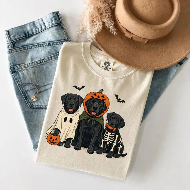 Comfort Colors Black Lab Halloween Shirt – Ghost Labrador Retriever Graphic Tee, Spooky Dog Lover T-Shirt