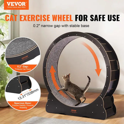 VEVOR 43.3" Wooden Cat Exercise Wheel – Quiet Indoor Cat Treadmill with Detachable Mat, Stable Base & 25 lb Capacity