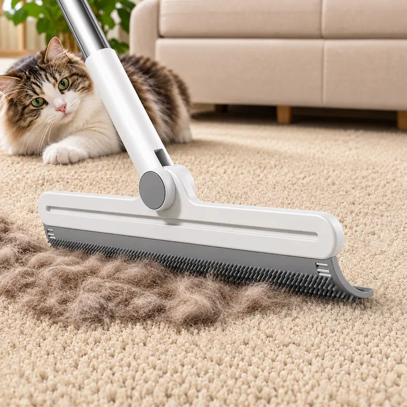 Pet Hair Remover Broom & Carpet Scraper – Reusable 180° Rotating Squeegee for Dog & Cat Hair, Rugs, Couches & Floors